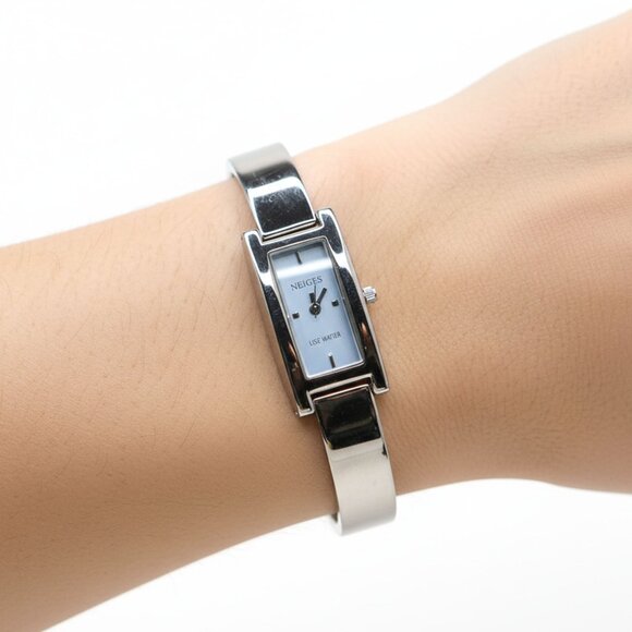 Lise Watier Neiges Delicate Silver Tone Rectangular Watch Dress Swiss Movt - Picture 1 of 10